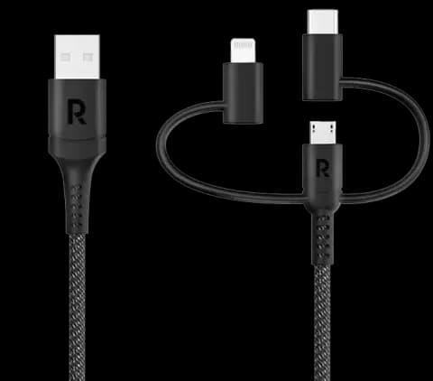 کابل شارژ 1.2 متری USB به Type-C ، Lightning و Micro USB راوپاور مدل RP-CB1033