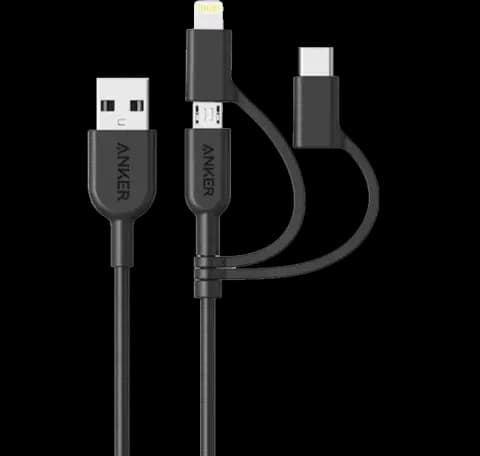 کابل شارژ 90 سانتی متری USB به Micro USB, Type-C ,Lightning انکر مدل Powerline II A8436