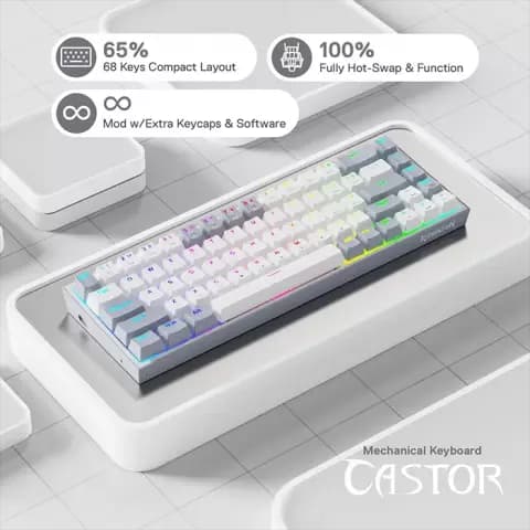 کیبورد سیمی گیمینگ Redragon مدل Castor K631 WG RGB با سوییچ قرمز