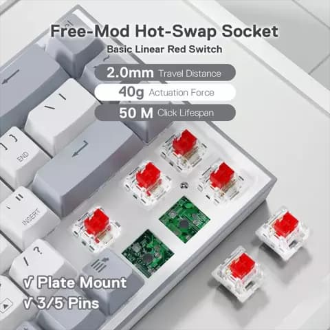 کیبورد سیمی گیمینگ Redragon مدل Castor K631 WG RGB با سوییچ قرمز