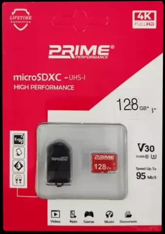 مموری کارت 128 گیگابایت PRIME همراه با ریدر مشکی