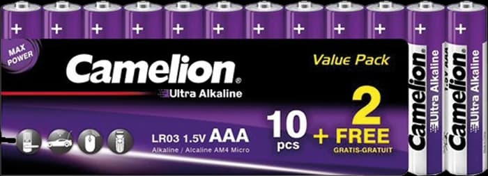 باتری نیم قلمی 12 عددی Camelion مدل Ultra Alkaline LR03-SP10+2UT