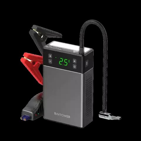 پاور بانک و جامپ استارتر خودرو 12000 میلی‌آمپر ساعت Ravpower مدل RP-PB1213 به همراه کمپرسور هوا